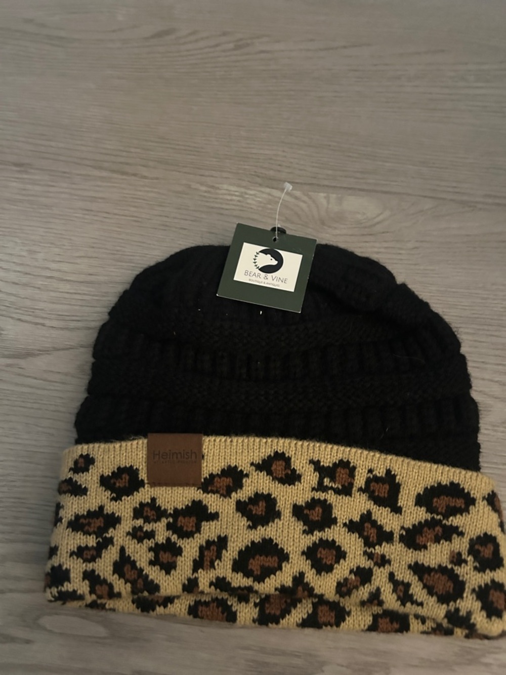 Heimish Black & Leopard Cuffed Knit Beanie
